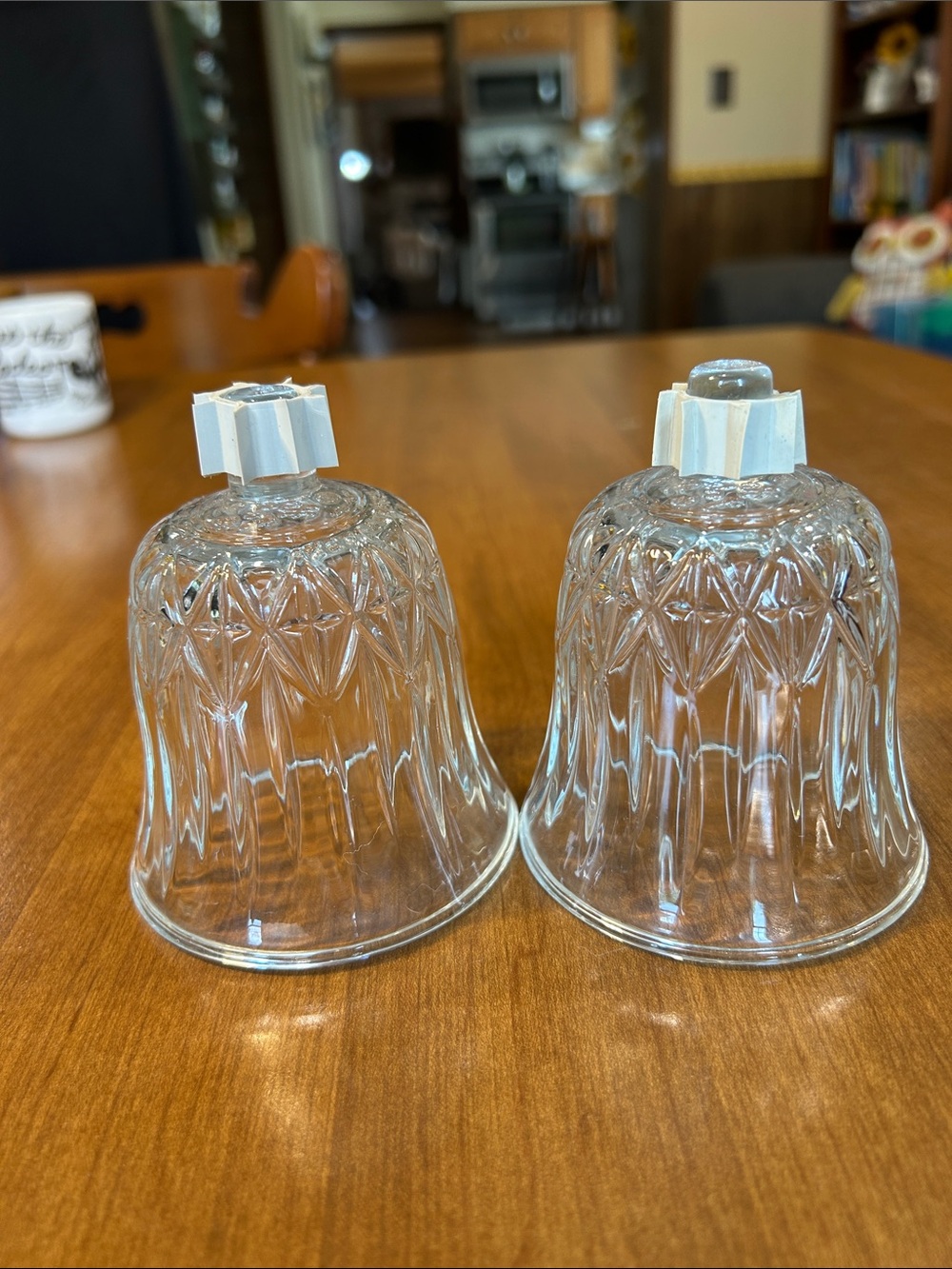 Vintage Cut Glass Bell votive holders - Clear Crystal Pair